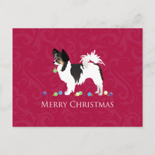 Papillon Toy Dog Breed Christmas Silhouette Feiertagspostkarte