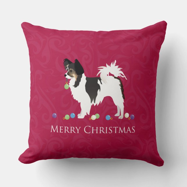 Papillon Toy Dog Breed Christmas Silhouette Kissen (Vorderseite)