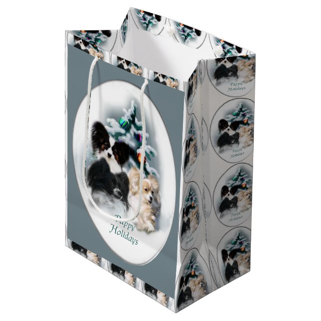 Papillon Trio Christmas Mittlere Geschenktüte (Vorderseite Schrägansicht)