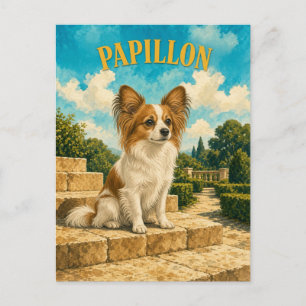 Papillon, Vintage-Wasserfarben-Hundekunst Postkarte