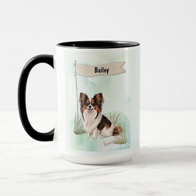 Papillon Wasserfarbe Personalisierter Hund Tasse (Links)