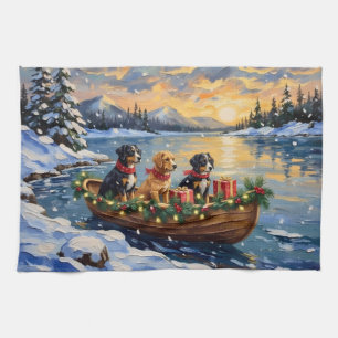 Papillon-Weihnachtsboot-Feiertag Geschirrtuch