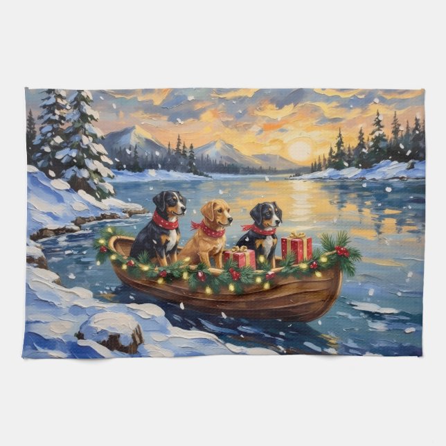Papillon-Weihnachtsboot-Feiertag Geschirrtuch (Horizontal)