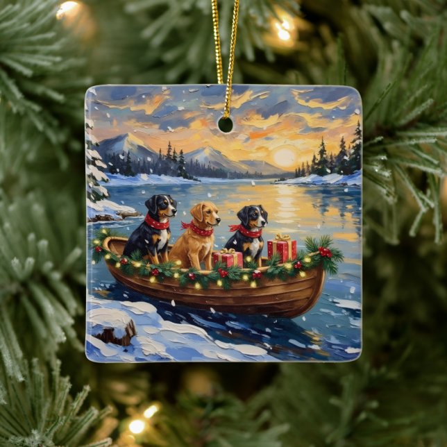 Papillon Weihnachtsboot-Feiertag Keramikornament (Baum)