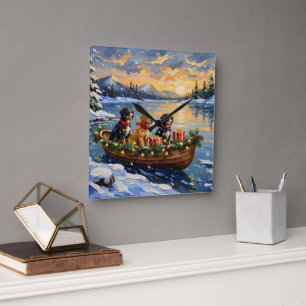 Papillon Weihnachtsboot-Feiertag Quadratische Wanduhr