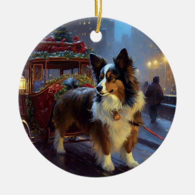 Papillon Weihnachtsfeiertag Keramik Ornament (Vorne)