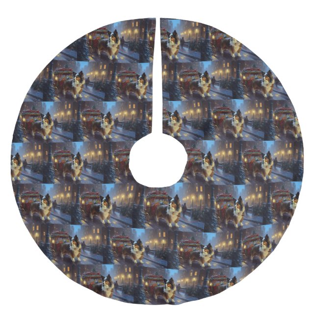 Papillon Weihnachtsfeiertag Polyester Weihnachtsbaumdecke (Vorderseite)