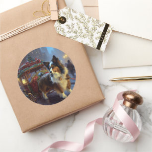 Papillon Weihnachtsfeiertag Runder Aufkleber