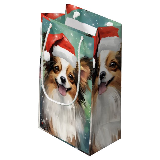 Papillon Weihnachtsmalerei Kleine Geschenktüte (Rückseite Schrägansicht)