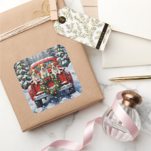 Papillon Weihnachtsroter LKW Feiertag Quadratischer Aufkleber