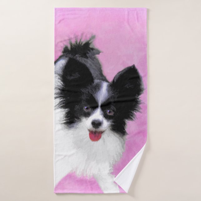 Papillon (weiß und schwarz) Malerei - Hundekunst Badhandtuch Set (Badehandtuch)