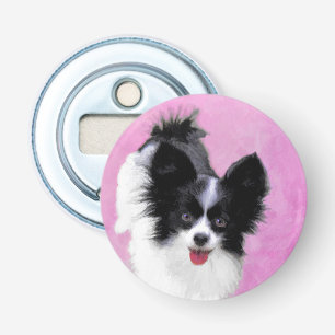 Papillon (weiß und schwarz) Malerei - Hundekunst Flaschenöffner