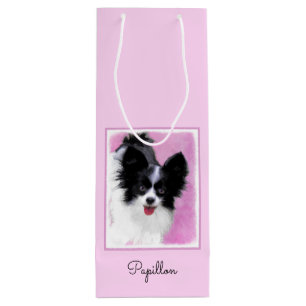 Papillon (weiß und schwarz) Malerei - Hundekunst Geschenktüte Für Weinflaschen