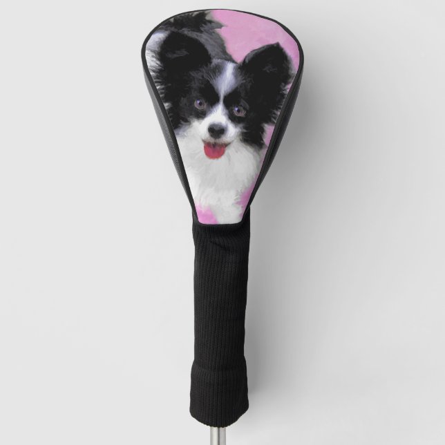 Papillon (weiß und schwarz) Malerei - Hundekunst Golf Headcover (Vorderseite)