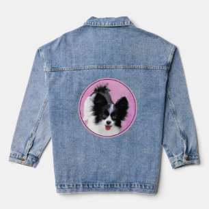 Papillon (weiß und schwarz) Malerei - Hundekunst Jeansjacke