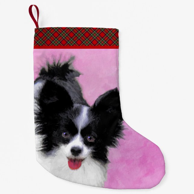 Papillon (weiß und schwarz) Malerei - Hundekunst Kleiner Weihnachtsstrumpf (Vorderseite)