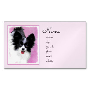Papillon (weiß und schwarz) Malerei - Hundekunst Magnetische Visitenkarte