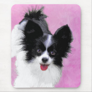 Papillon (weiß und schwarz) Malerei - Hundekunst Mousepad