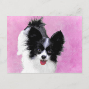 Papillon (weiß und schwarz) Malerei - Hundekunst Postkarte