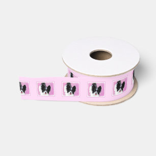 Papillon (weiß und schwarz) Malerei - Hundekunst Ripsband