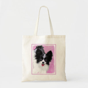 Papillon (weiß und schwarz) Malerei - Hundekunst Tragetasche