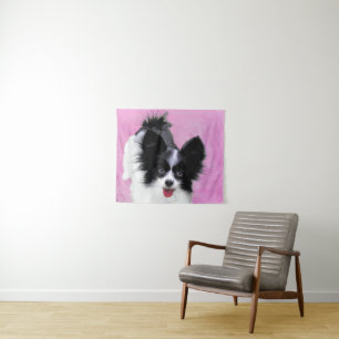 Papillon (weiß und schwarz) Malerei - Hundekunst Wandteppich
