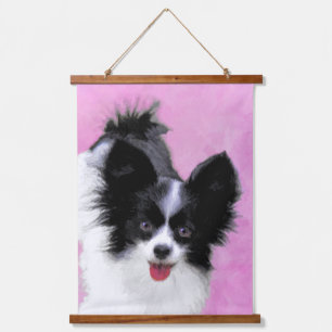 Papillon (weiß und schwarz) Malerei - Hundekunst Wandteppich Mit Holzrahmen