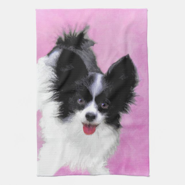 Papillon (weiße und schwarze) Malerei - Hundekunst Handtuch (Vertikal)
