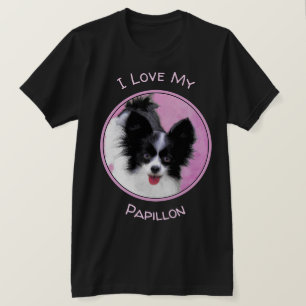 Papillon (weiße und schwarze) Malerei - Hundekunst T-Shirt