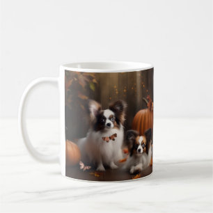 Papillon-Welpe Herbstfreude Kürbis Kaffeetasse
