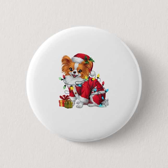 Papillon Xmas Lighting Santa Papillon Dog Christma Button (Vorderseite)