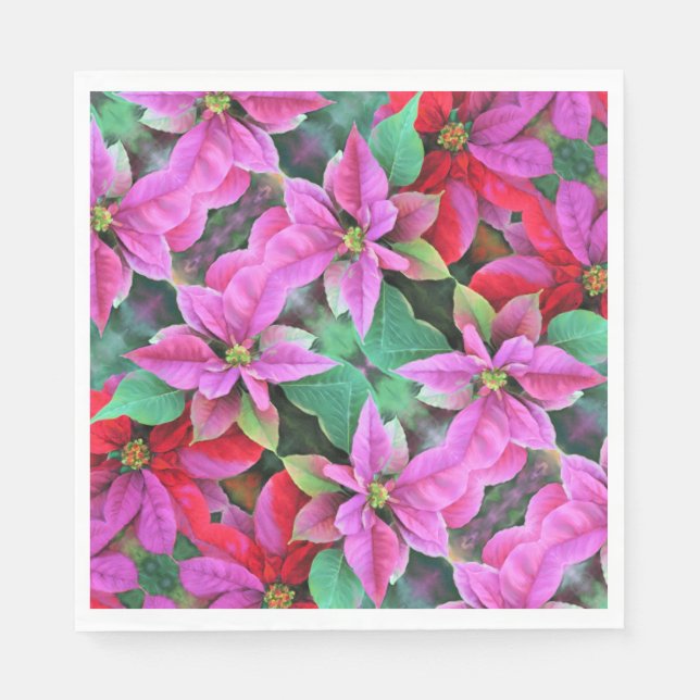 Papp Napkin Pink/Rote Poinsettia Serviette (Vorderseite)