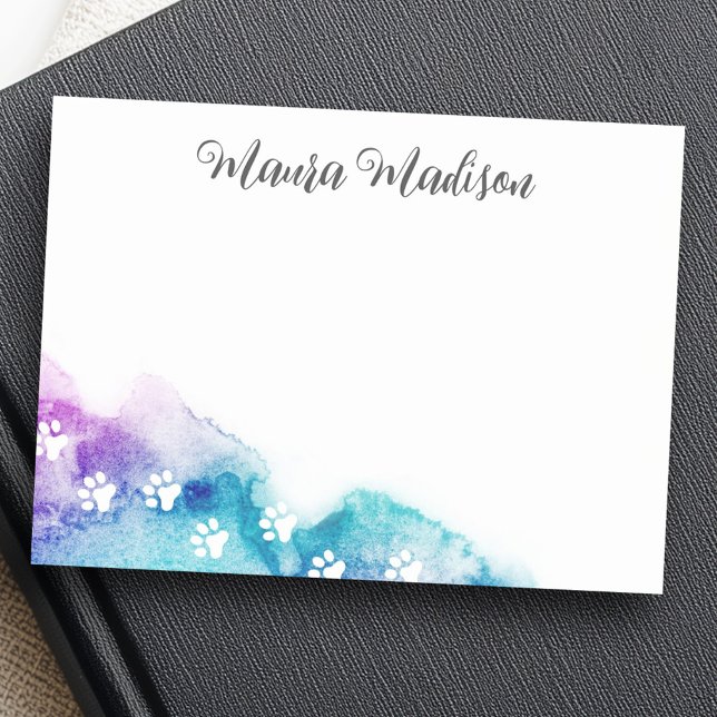 Pappdrucke auf Aqua lila Aquarellfarbe niedlich Post-it Klebezettel (Paw prints on aqua purple watercolor cute post-it notes)