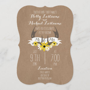 Pappe Inspirierte Antler + Wildblumen Hochzeit Einladung