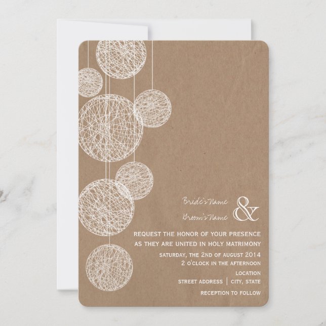 Pappe Inspirierte Twine Globes Hochzeit Einladung (Vorderseite)