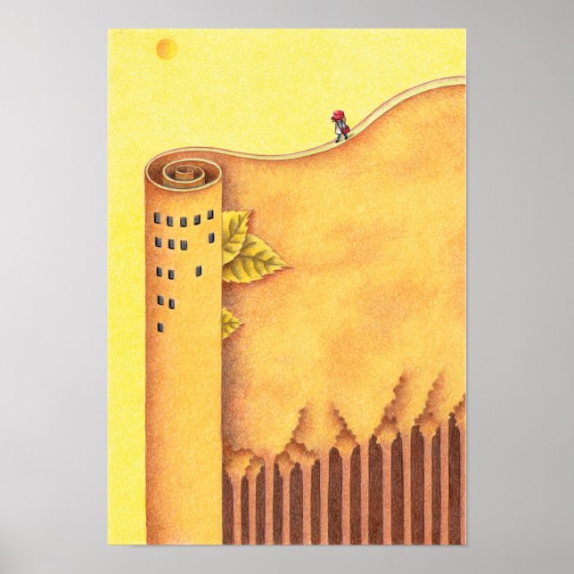 Pappelbäume und ein Turm. Poster (Vorne)