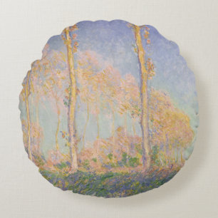 Pappeln, impressionistische Landschaft, Claude Mon Rundes Kissen