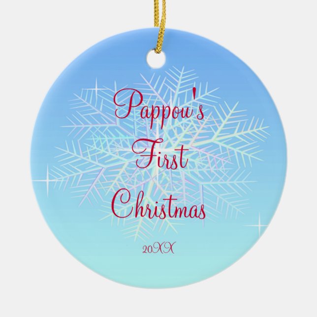 Pappous erste Weihnachtsschneeflocke-Verzierung Keramik Ornament (Vorne)