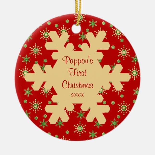 Pappous erstes Weihnachtsrote Keramik Ornament (Vorne)