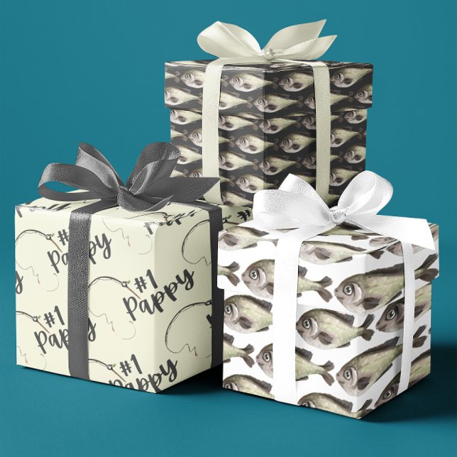 Papppapier für das Wrapping von Fischen — Flachbla Geschenkpapier Set (Celebrate the special fisherman in your life with this fun, "#1 Pappy" wrapping paper set! )