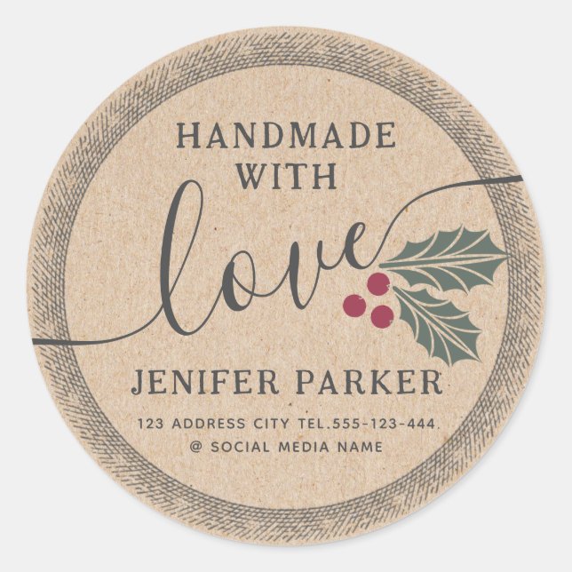 Pappschrift handgefertigt mit Heiligbeere Runder Aufkleber (Vorderseite)