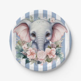 Pappteller, Blau und Weiß gestreifter Elefant Pappteller