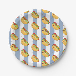 Pappteller, Blau & Weiß gestreift Hotdogs Pappteller