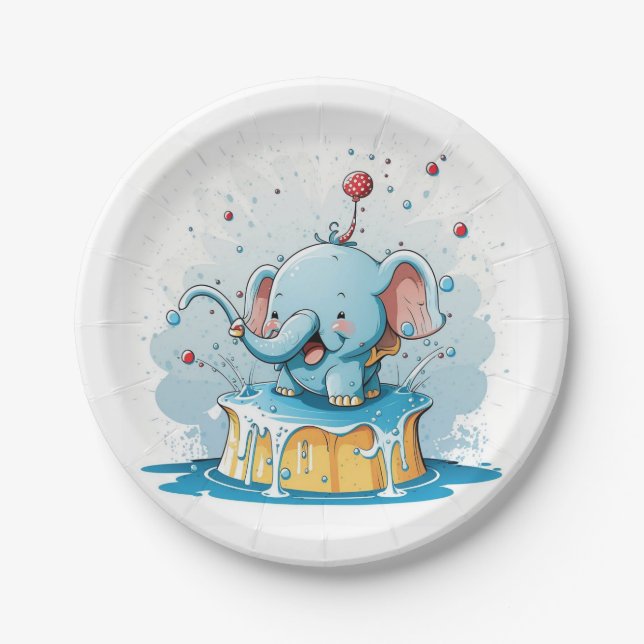 Pappteller, Glücklicher blauer Elefant  Pappteller (Vorderseite)