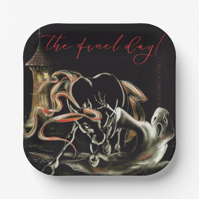 Pappteller Halloween Party mit Geisterpferd  (Vorderseite)