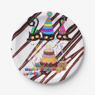 Pappteller, Happy Birthday Fudge Cookies Cats Pappteller