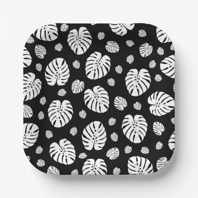 Pappteller mit Palmenblätter-Muster (Vorderseite)