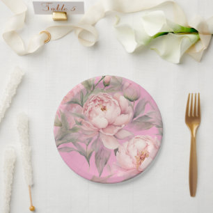 Pappteller mit rosa Pfingstrosen
