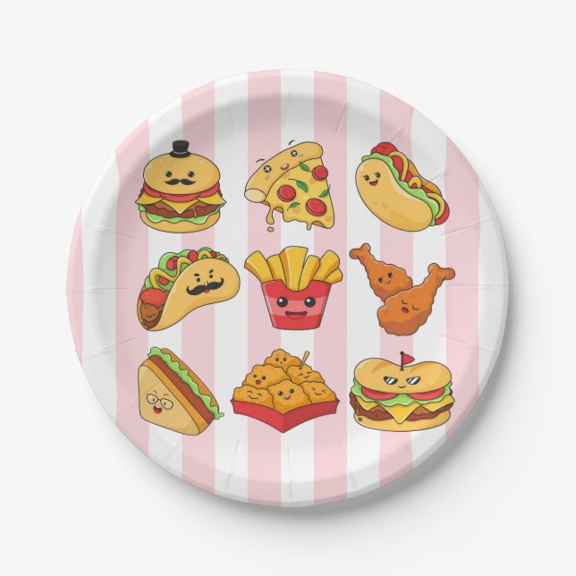 Pappteller, rosa und weiße Tacos Streifen  Pappteller (Vorderseite)