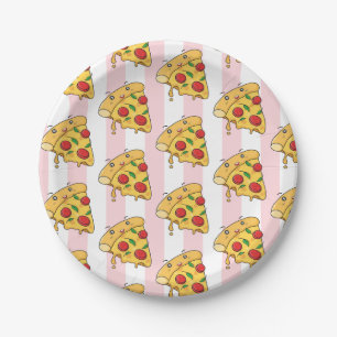 Pappteller, Rosa & Weiße Streifen Pizza Käse Pappteller